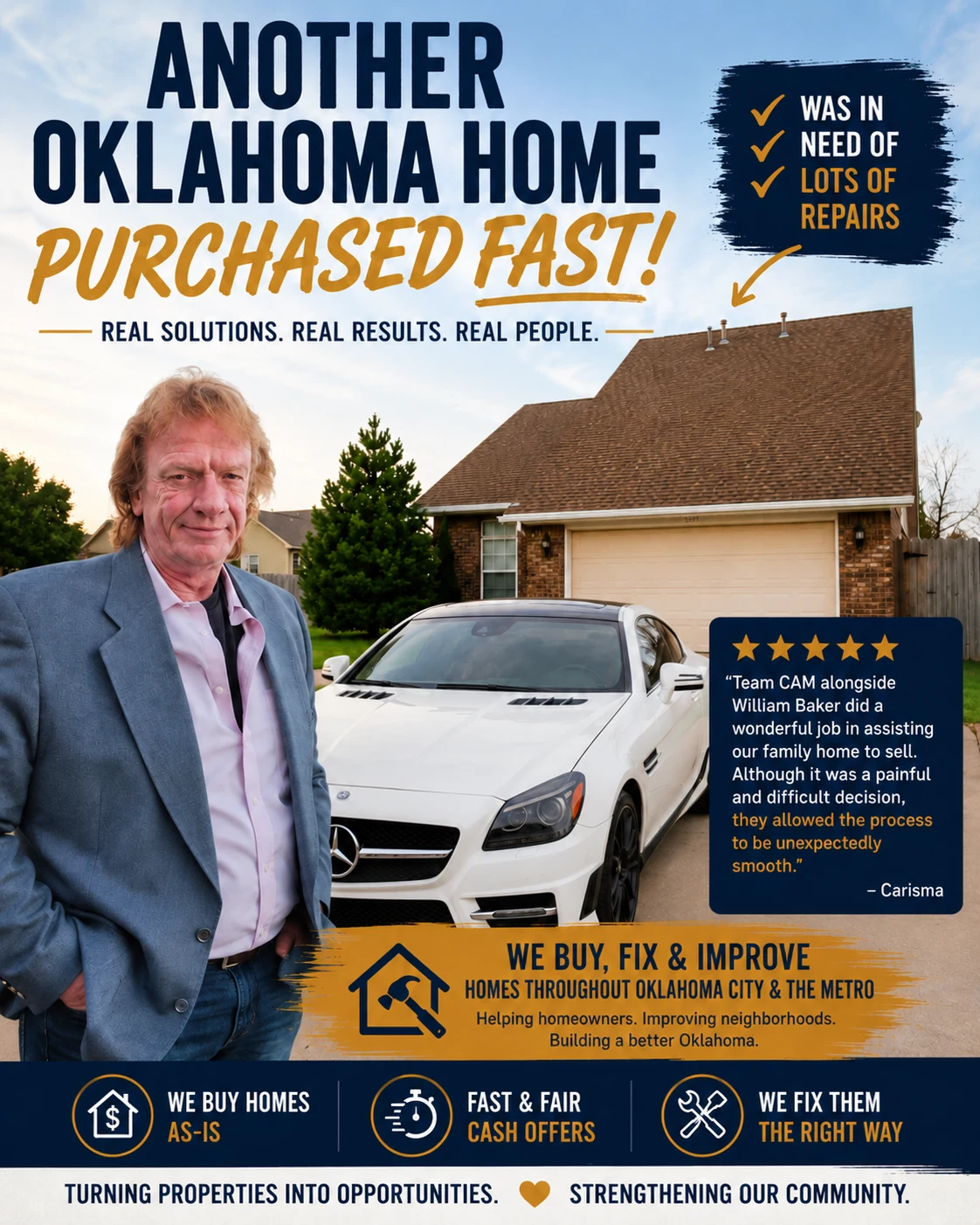 Bill Baker home-buying promotional artwork: homes throughout Oklahoma City and the metro